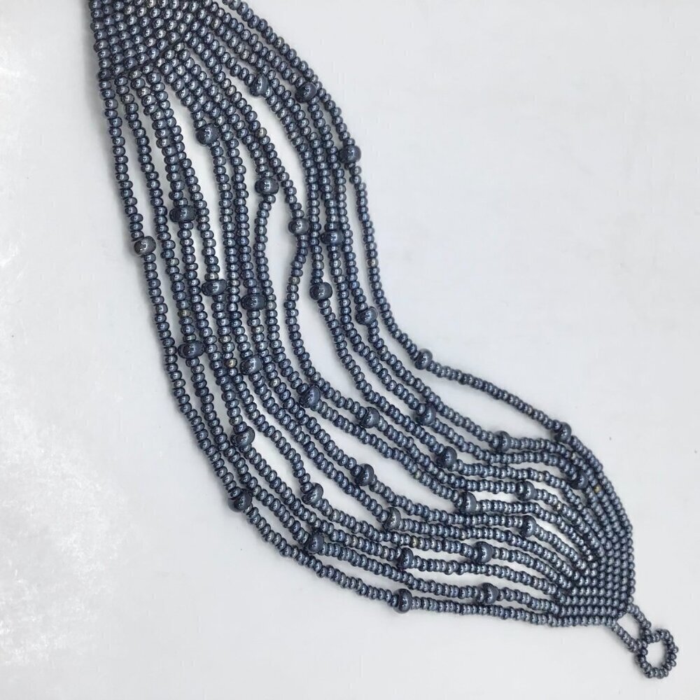 Vintage Women's Hand Beaded Bracelet Seed Beads Multi Strand Adjustable Gunmetal - Picture 6 of 11